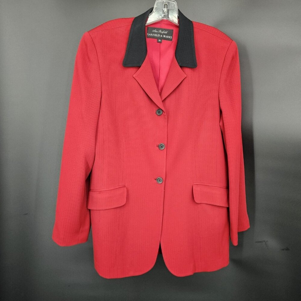 Garfield Marks Blazer Jacket Womens 12 Red Black Collar 4 Button Holiday USA